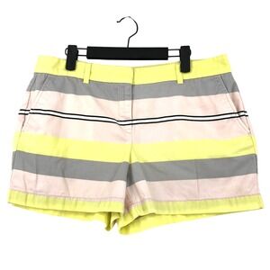 LOFT Womens Chino Shorts 10 Original Yellow Striped Flat Front High Rise Pockets